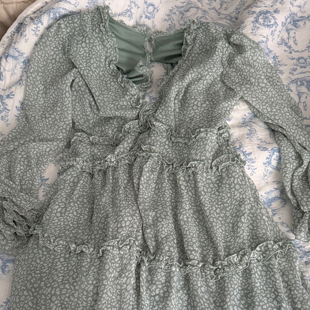 Sage Green Ruffle Tiered Casual Dress